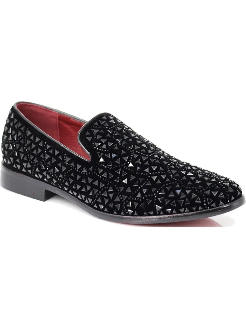 Enzo Romeo Men's Black Rubber Sole Rhinestone Sparkling Suede Loafer Prom Shoes